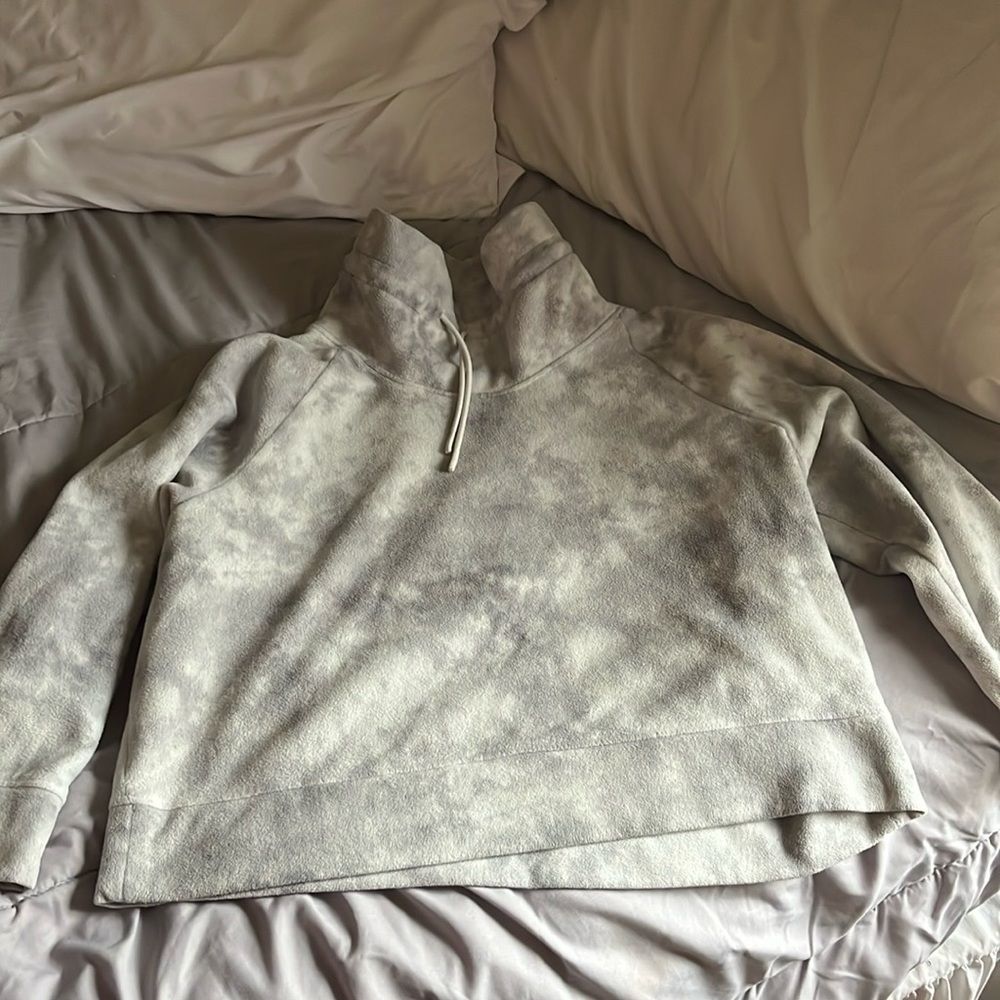 Super soft, fleece, cowl neck, cropped sweatshirt. Grey and white. Size XXL - Picture 7 of 7